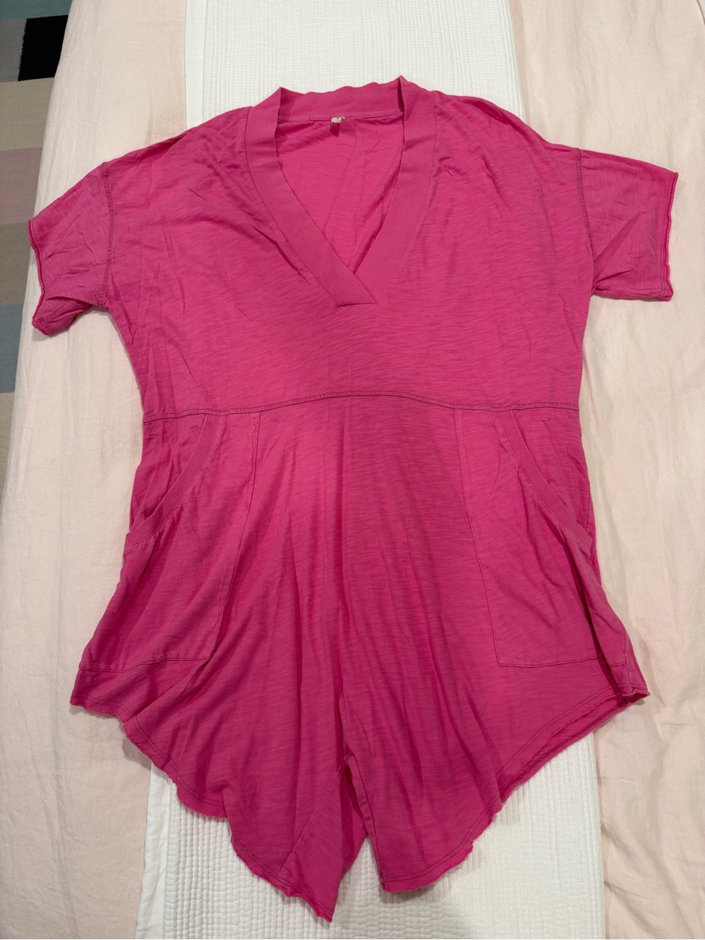 Free People Hot Pink V-Neck Short Sleeve Romper